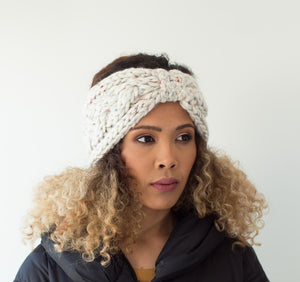 Stirnband dick aus Wolle, naturweiß turban - Premiumarmada 